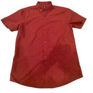 Mens Visive Casual Dress Shirt Burgundy Rust Fish Pattern Button Down Size Mediu